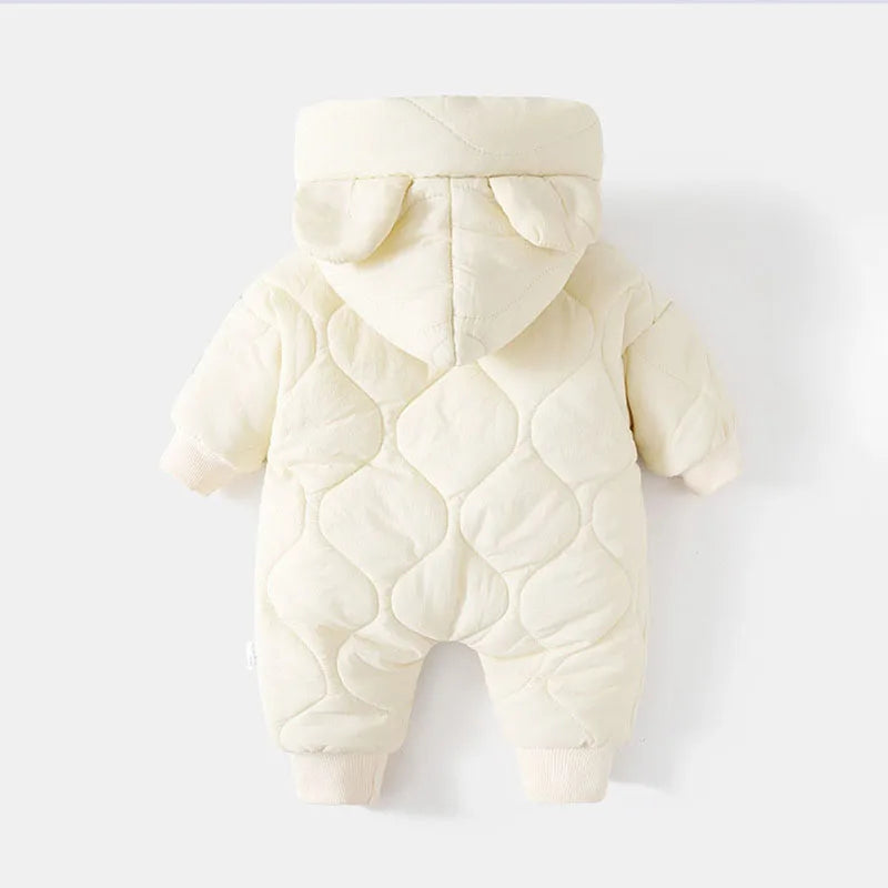 Praktischer Baby Winteroverall mit Reißverschluss & Bärenmotiv, leicht anzuziehen.