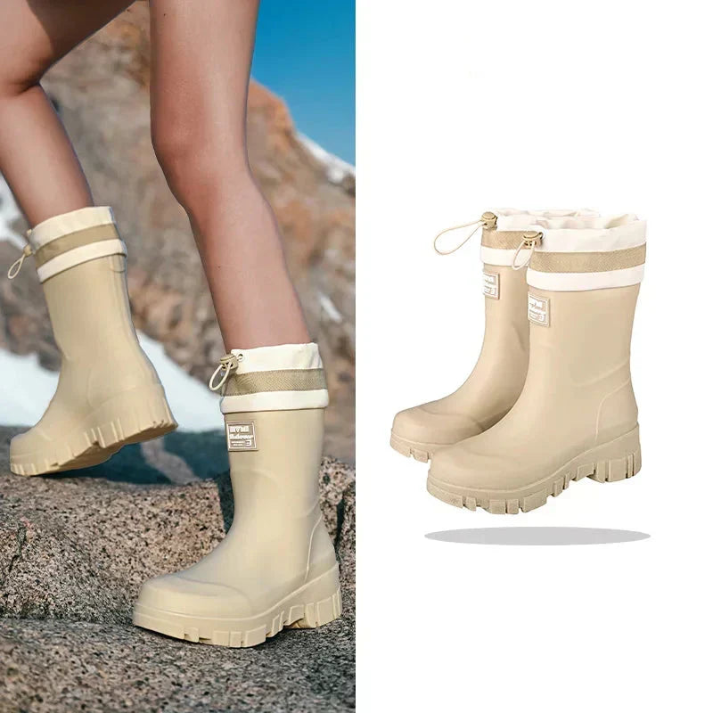 Outdoor-taugliche Damen Regenstiefel im Retro-Stil, wasserdicht & mit sicherer Antirutschsohle.