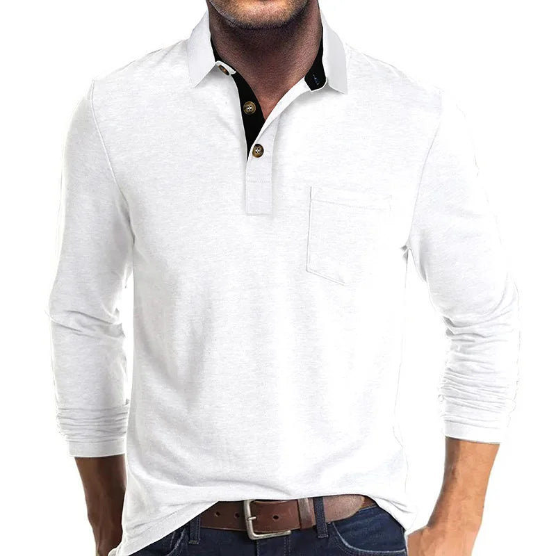 Elegantes Slim Fit Herren Langarmshirt mit Knopfleiste. Perfekt für Business Casual Outfits.