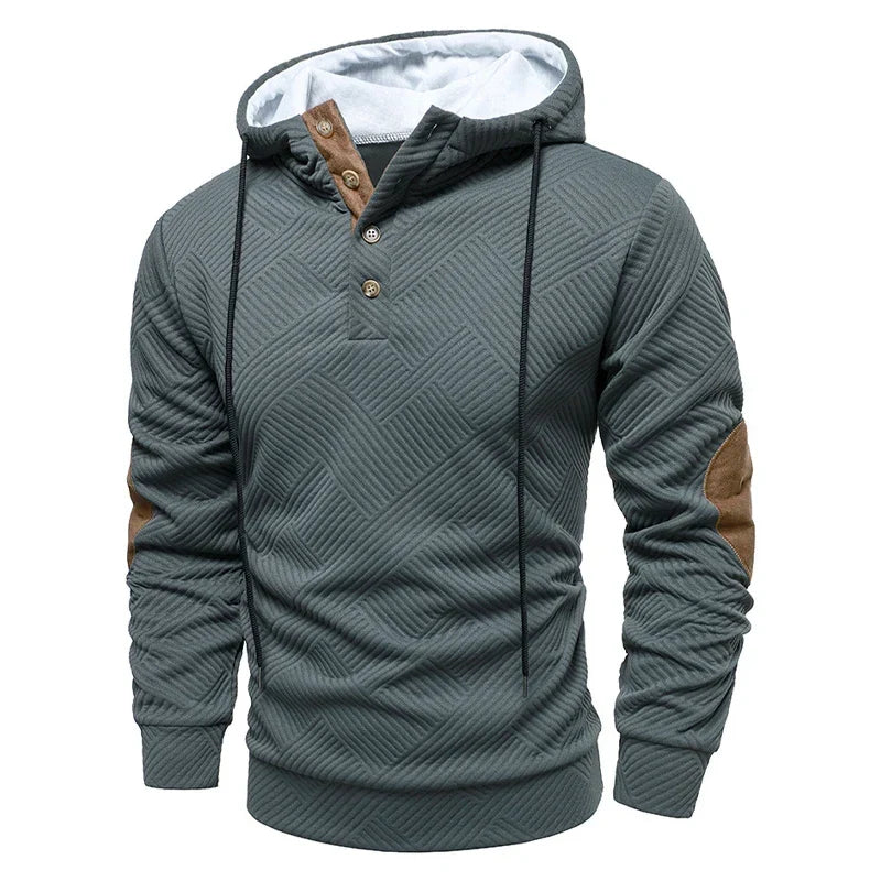 Grauer Herren Kapuzenpullover. Komfortabler Männerpullover, perfekt für Herbst- & Wintermode, stilvoll und bequem.