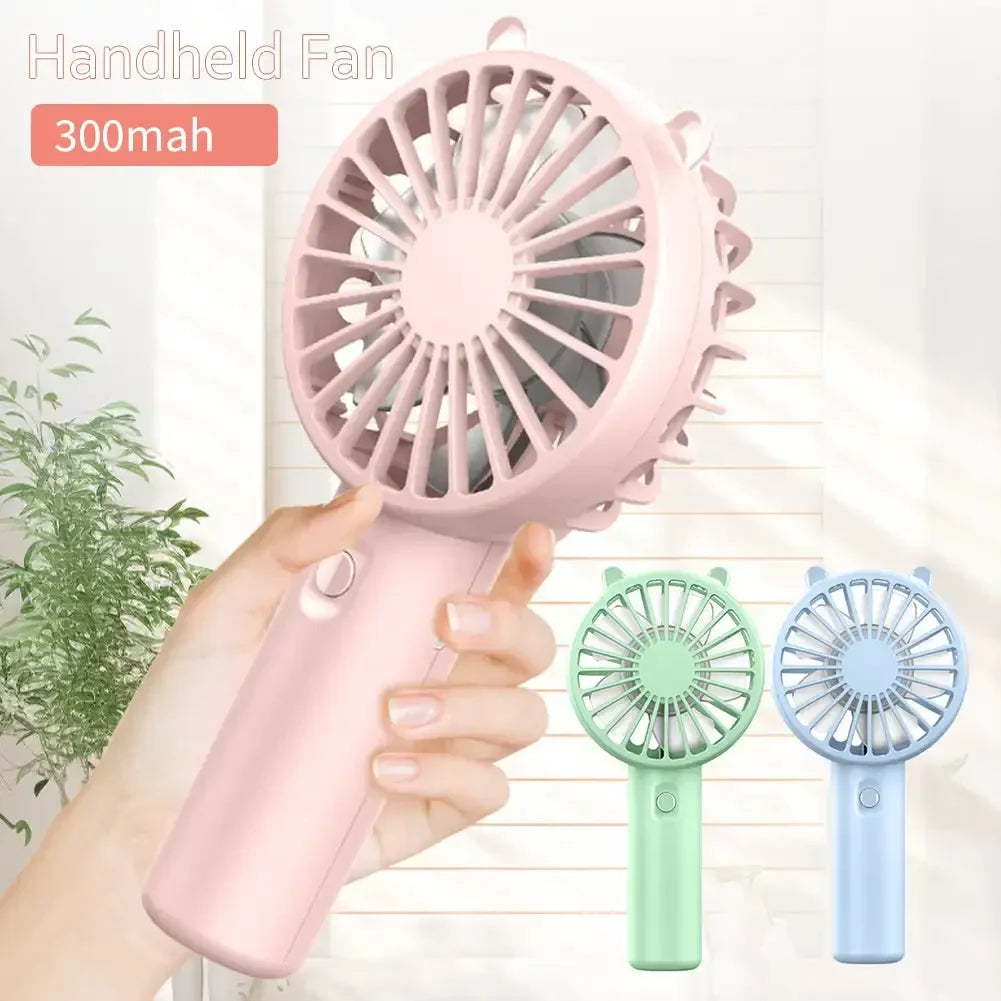 Mini-Handventilator mit USB-Ladefunktion, 3 Stufen, leicht und tragbar für unterwegs.