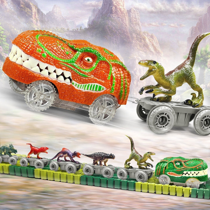 Kreatives DinoTrack Eisenbahn Bausatz Spielzeug; Kinder konstruieren ihre eigene Abenteuerwelt.