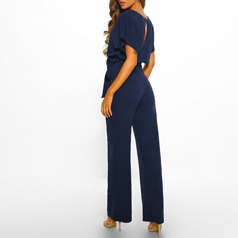 Eleganter Damen Jumpsuit mit weitem Bein für Sommer & Frühling. Perfekt für Freizeit & Büro.