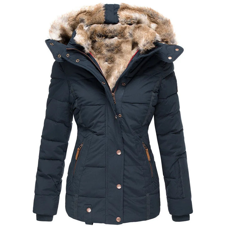 Warme Damen Parka Winterjacke mit weichem Kunstfellkragen. Perfekt für Herbst & kaltes Wetter, gemütlich & schick.