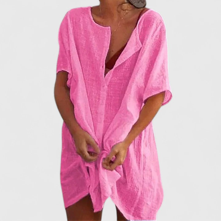 Bequemes Damen Tunikakleid, kurzarm, fließender Stoff, ein Must-have für entspannte Sommertage.