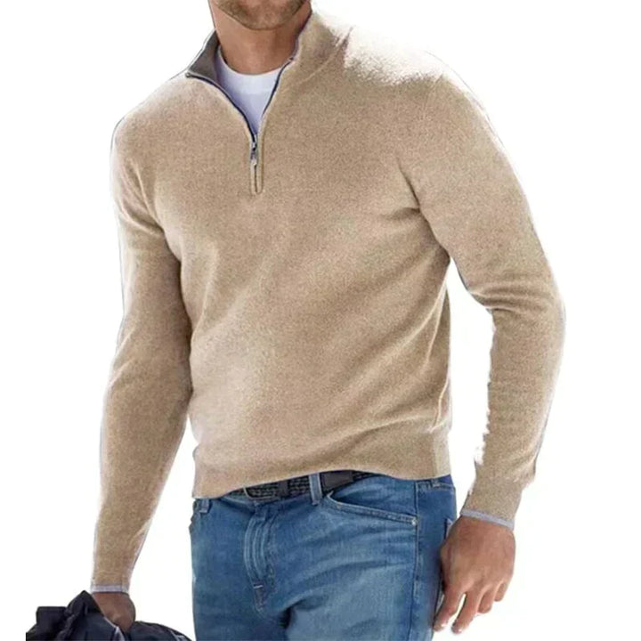 Eleganter Herren Half-Zip Strickpullover mit Stehkragen. Moderner Stil für Business Casual Outfits.