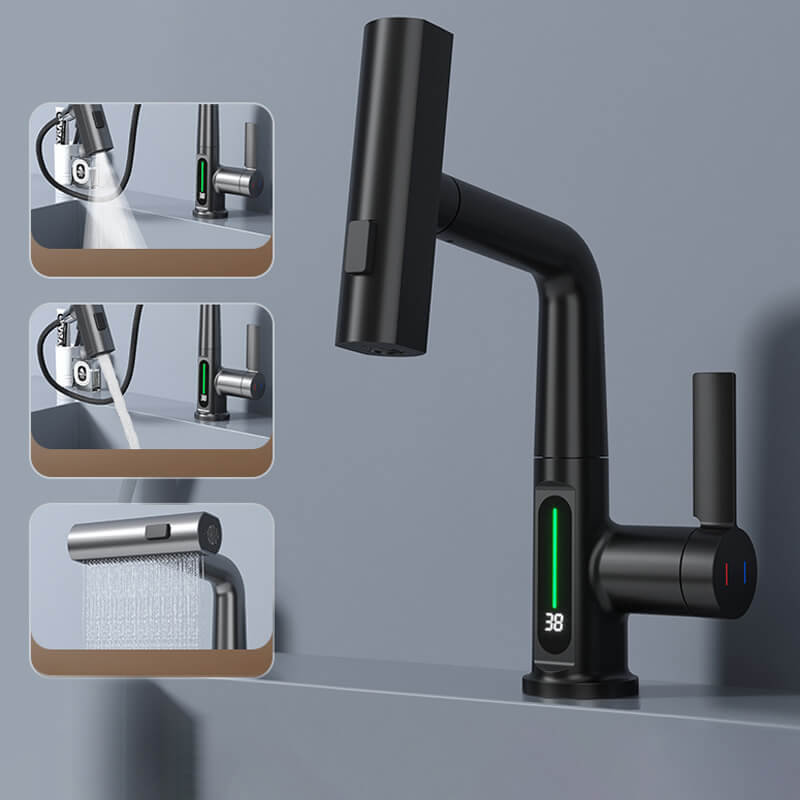 Flexibler Wasserhahn für Küche & Bad mit LED-Temperaturanzeige & ausziehbarer Brause.