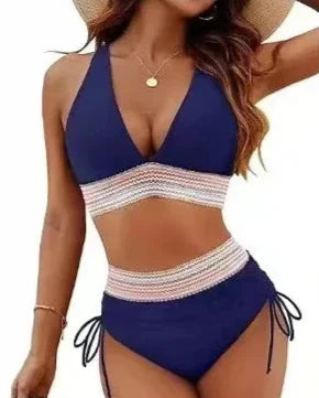 Damen Bikini Set Hohe Taille mit verstellbaren Trägern, perfekt für Strand und Pool.