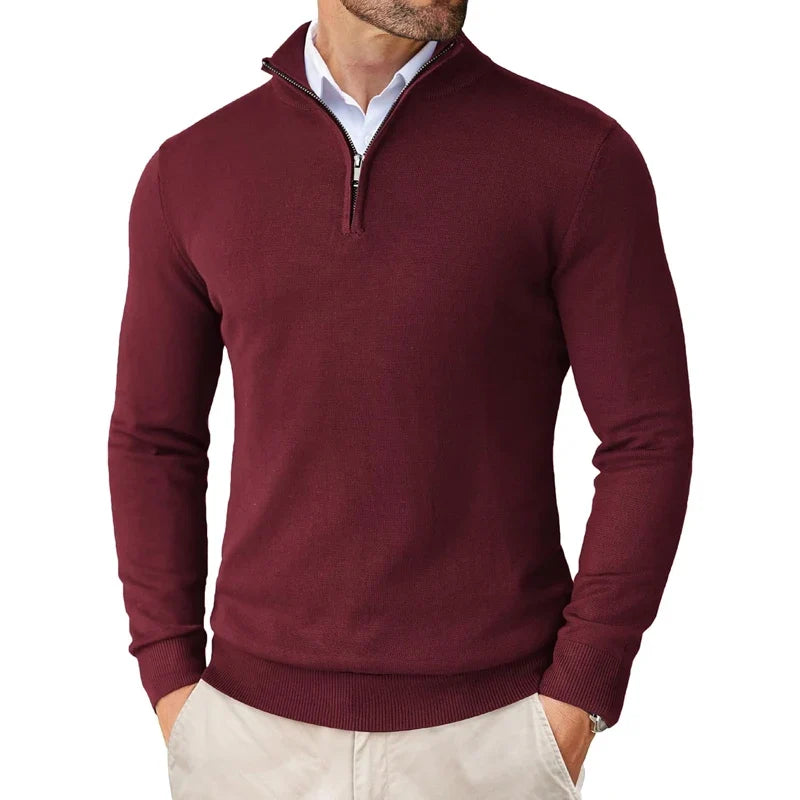 Herren Quarter Zip Pullover, slim fit, leicht & modern, ideal für Freizeit & Business Casual.