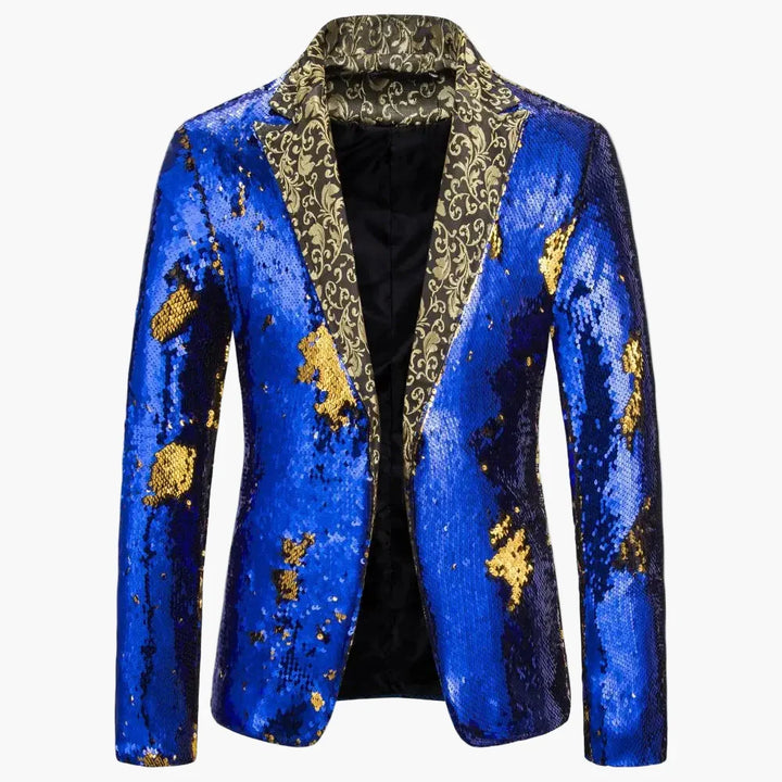 Schwarzes Herren Pailletten Sakko, taillierter Party Blazer für Abende & Events.