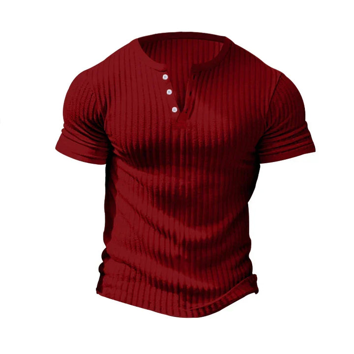 Nahaufnahme des feinen Strukturmusters auf dem Herren T-Shirt, kurzarm. Ideal für elegante Casual Mode.