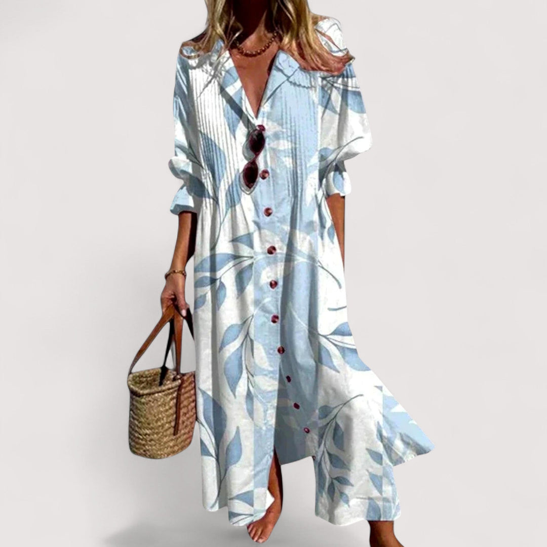 Damen Printkleid mit auffälligem Muster und schmeichelhafter A-Linie. Bequemes Freizeitkleid für Damenmode.
