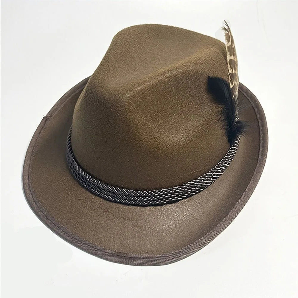 Authentischer Trachtenhut Fedora für Herren mit Feder. Perfekt für Oktoberfest & Fasching.
