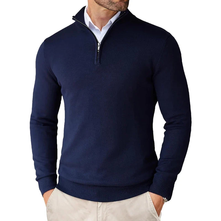 Eleganter Herren Quarter Zip Pullover, slim fit, vielseitig für Business Casual & stilvolle Freizeitlooks.