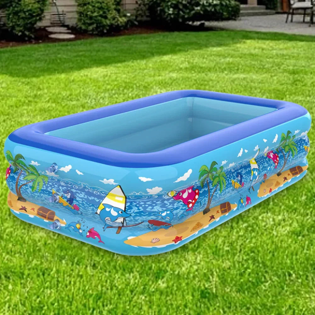 Einfach aufblasbares Kinder Planschbecken für schnellen Wasserspaß im Garten oder auf dem Balkon. Robustes PVC-Material.