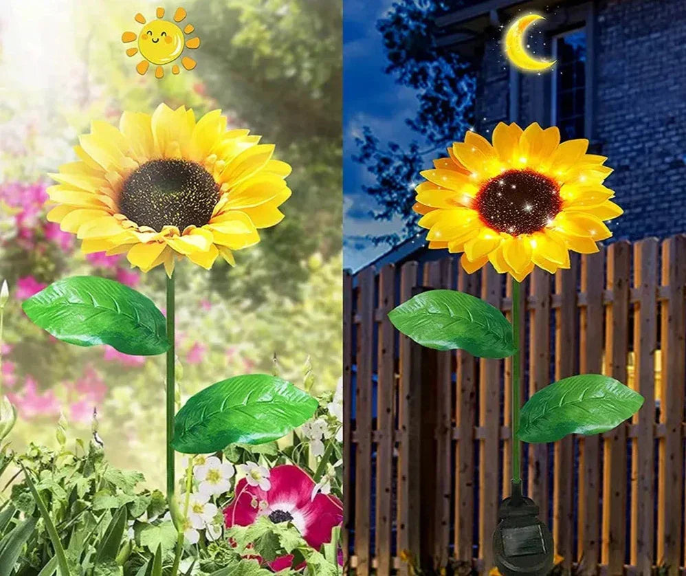 Dekorative Solarleuchte Sonnenblume für den Außenbereich. Romantisches Licht für Gartenwege.