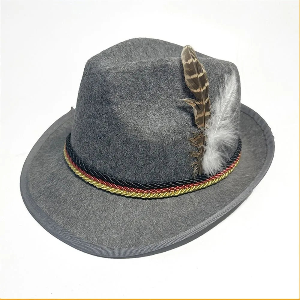Herren Oktoberfest Filzhut Fedora mit Feder – traditionelles Trachten-Accessoire.