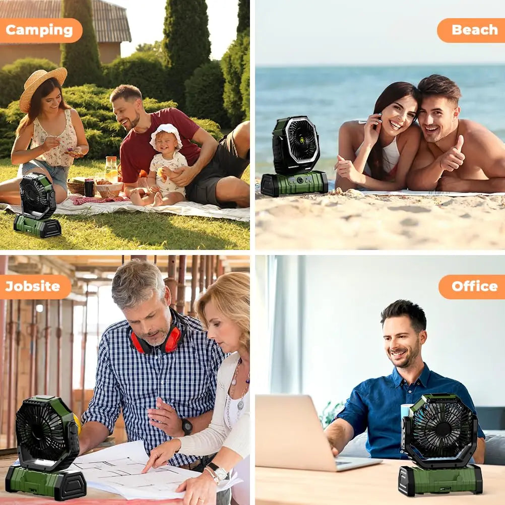 AirMate Camping-Ventilator mit langer Akkulaufzeit (20.000mAh), LED-Licht & Fernbedienung für Outdoor-Abenteuer.