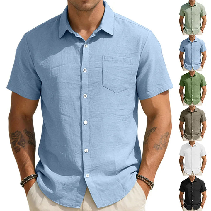 Elegantes, einfarbiges Herren Kurzarmhemd für den Sommer, atmungsaktiv und bequem für Freizeit.