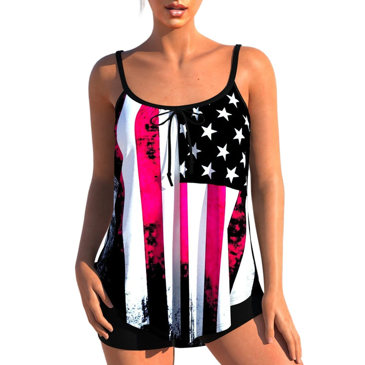 Modisches Damen Tankini Set in Schwarz mit hoher Taille und bequemem Schnitt; perfekte Bademode.