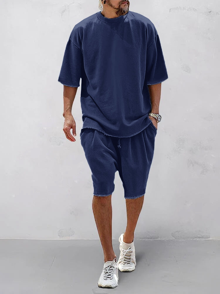 Stylisches einfarbiges Herren Oversize Set mit Hoodie & Jogginghose, ideal für den lässigen Look.