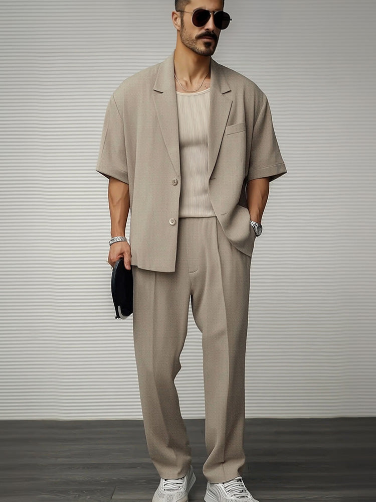 Komfortables Herren Anzug Set in Kaki, ideal für Business Casual und Smart Casual Anlässe, mit Blazer & Hose.