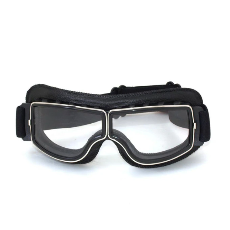 Retro Schutzbrille aus Leder für Motorradfahrer. Komfortable Vintage-Motorradbrille als unverzichtbares Motorradzubehör.