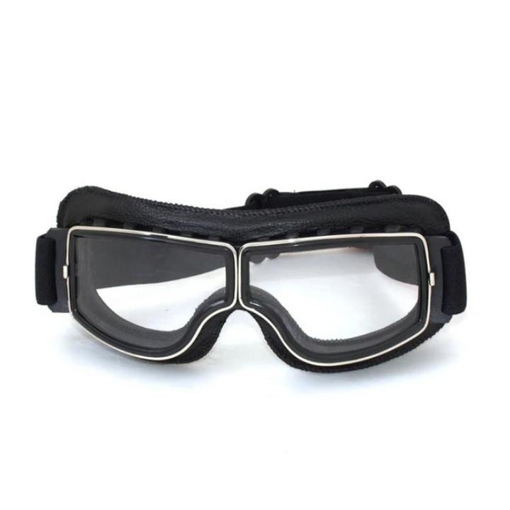 Retro Schutzbrille aus Leder für Motorradfahrer. Komfortable Vintage-Motorradbrille als unverzichtbares Motorradzubehör.