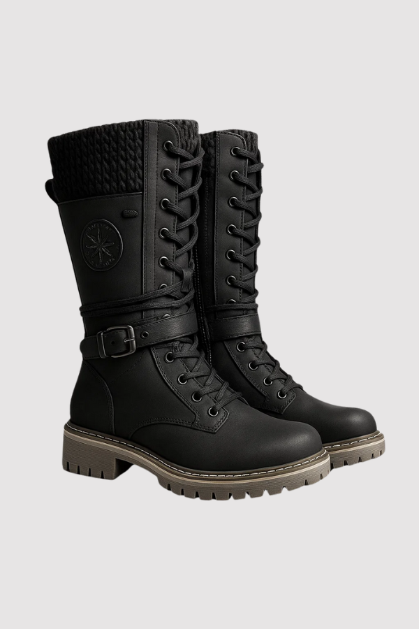 Schwarze, wasserdichte Herren-Schnürstiefel für Winterkomfort, warme Outdoor-Schuhe, robust und bequem.