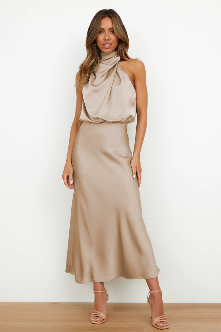 Damen Neckholder Midikleid in A-Linie, elegant für Hochzeiten & festliche Anlässe. Perfektes Partykleid.