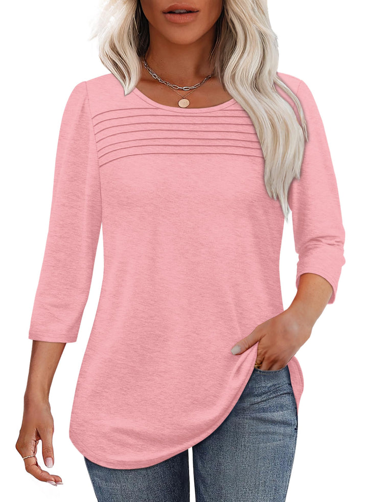 Einfaches und doch elegantes Damen-Top, 3/4-Arm, Plissee-Optik und Rundhals für den täglichen Chic.