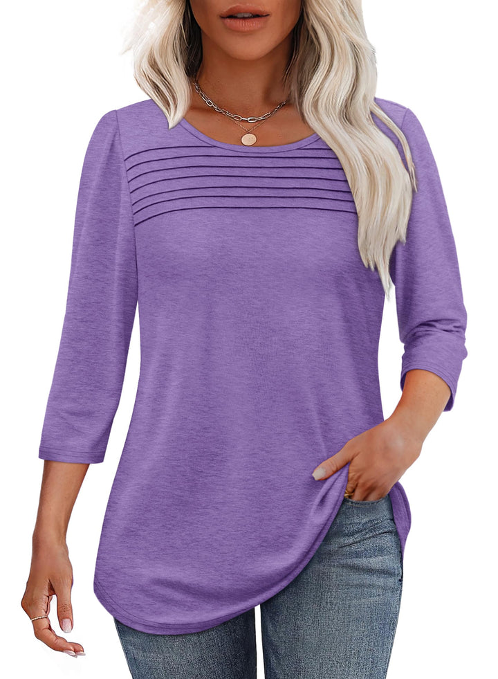 Damen Bluse in Top-Form mit 3/4-Arm, modischer Plissierung und bequemem Rundhalsdesign.