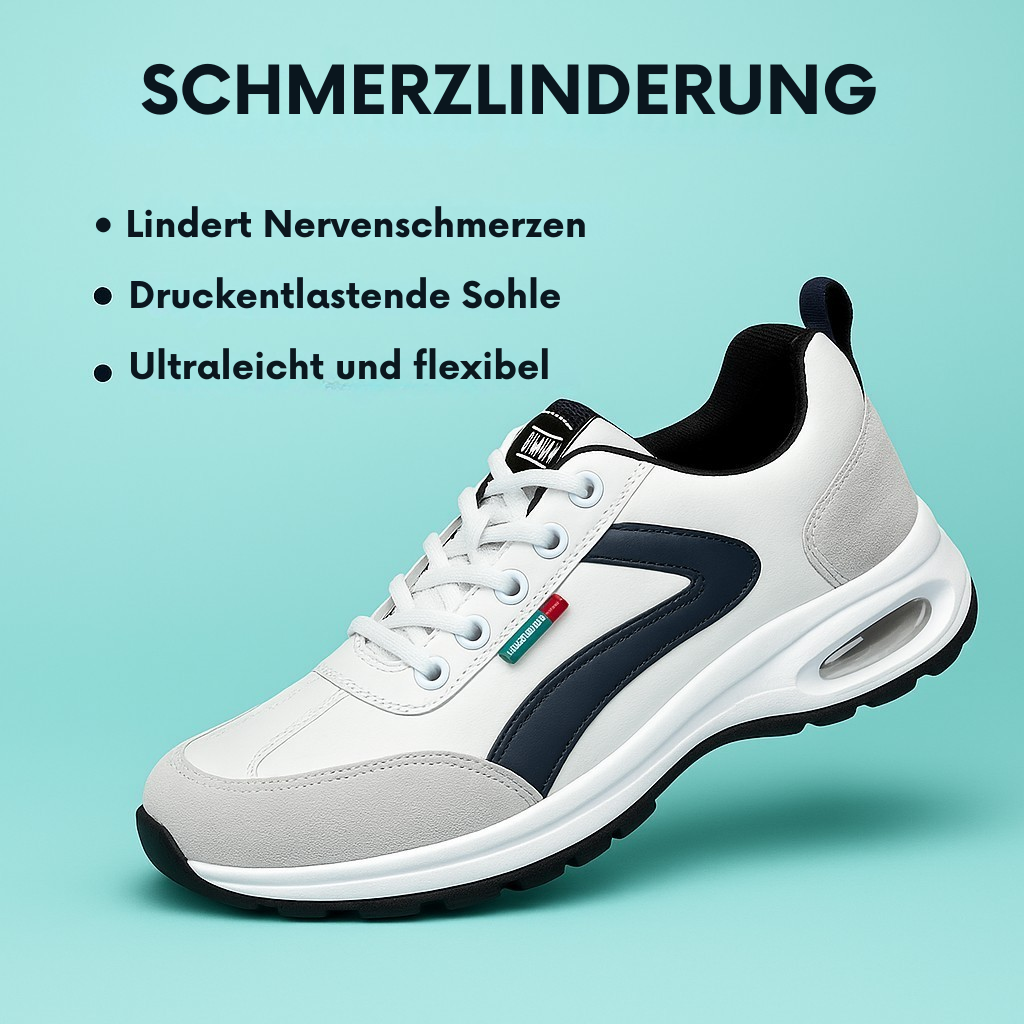 Orthopädische Herren Komfortschuhe, blau; bieten weiten Raum, lindern Fußschmerzen, ideal für Neuropathie.