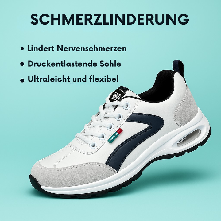 Orthopädische Herren Komfortschuhe, blau; bieten weiten Raum, lindern Fußschmerzen, ideal für Neuropathie.