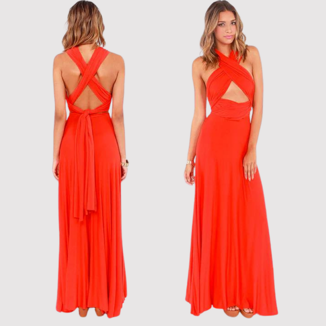 Langes Damen Wickelkleid, stilvolles Sommerkleid für Abend und Party, verstellbare Träger.