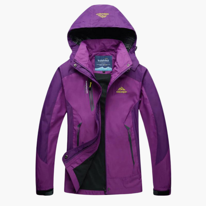Praktische Taschen der Damen Wanderjacke, wasserdicht & winddicht. Funktionale Freizeitjacke für Herbst.