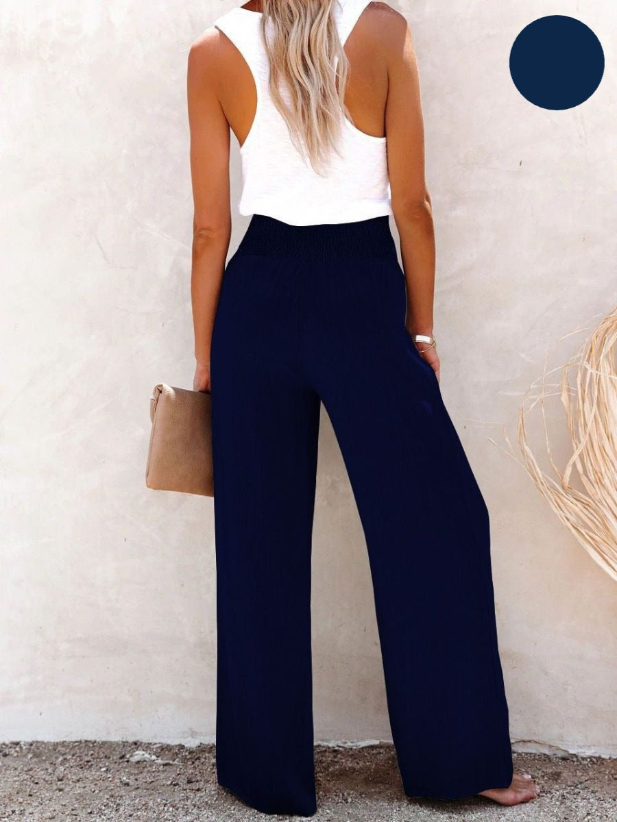 Livia Damen Leinenhose mit hoher Taille & weitem Bein, für stilvolle Sommer-Outfits. Chic & bequem.