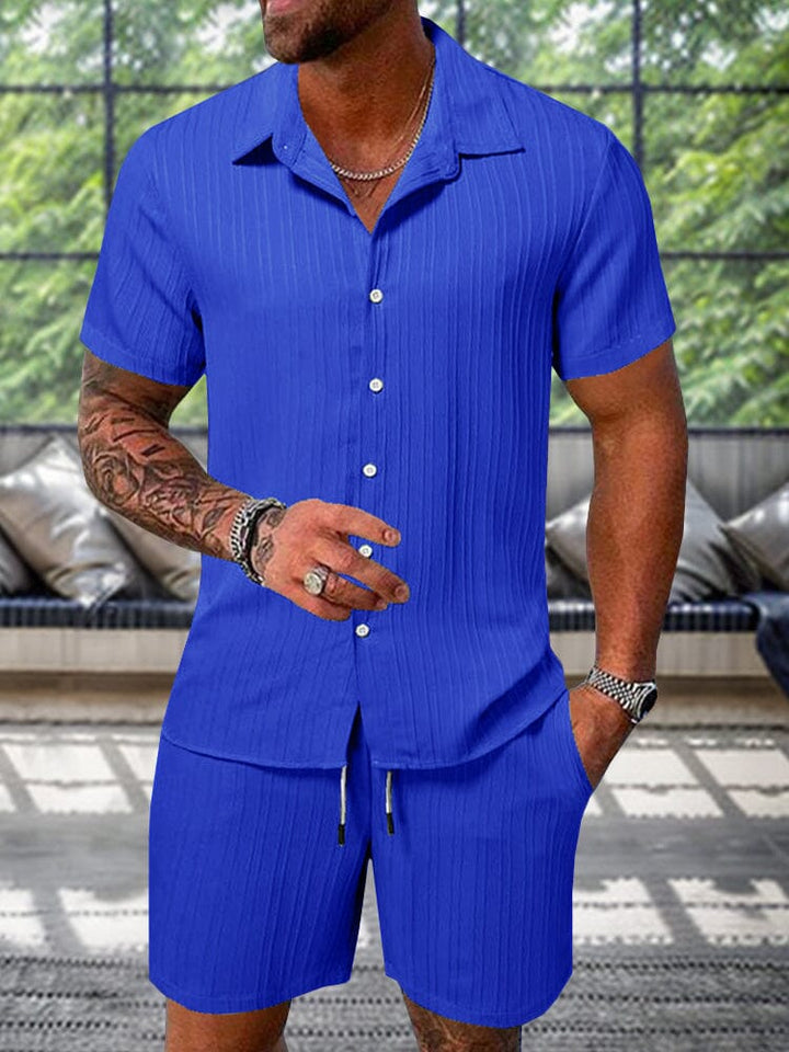 Herren Freizeithemd Set mit Kurzarmhemd & Shorts, ideal für lässige Sommer- & Strandlooks.