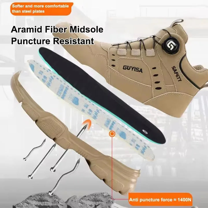 Nahaufnahme des integrierten Zehenschutzes der Damen Sicherheitsstiefel. Robuster Schutz für Ihre Füße bei der Arbeit.