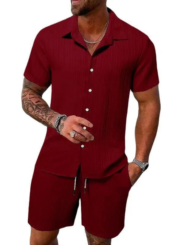 Herren Strand Set: Kurzarmhemd und bequeme Shorts, perfekt für Urlaub und Meer.