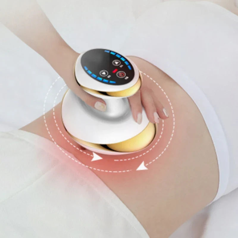Entspannendes elektrisches Gua-Sha Gerät mit Wärme & Vakuum zur Förderung der Durchblutung, Hautstraffung und Cellulite-Reduktion.