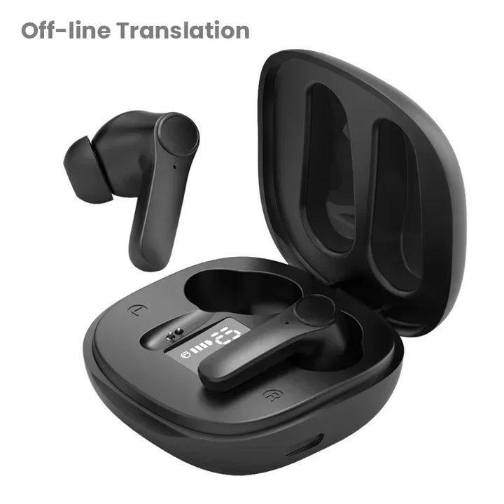 Drahtlose In-Ear Kopfhörer mit integriertem Übersetzer. Kompaktes Design für Echtzeit-Sprachübersetzung in 144 Sprachen.