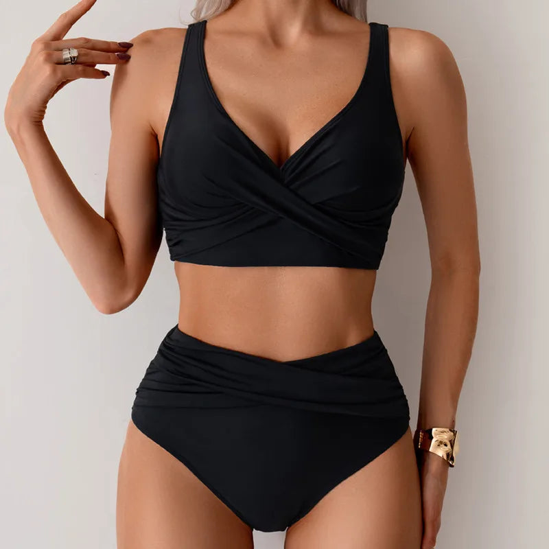 Rosa Damen High-Waist Push-Up Bikini Set, modischer Zweiteiler für Sommer, Strand & Pool.