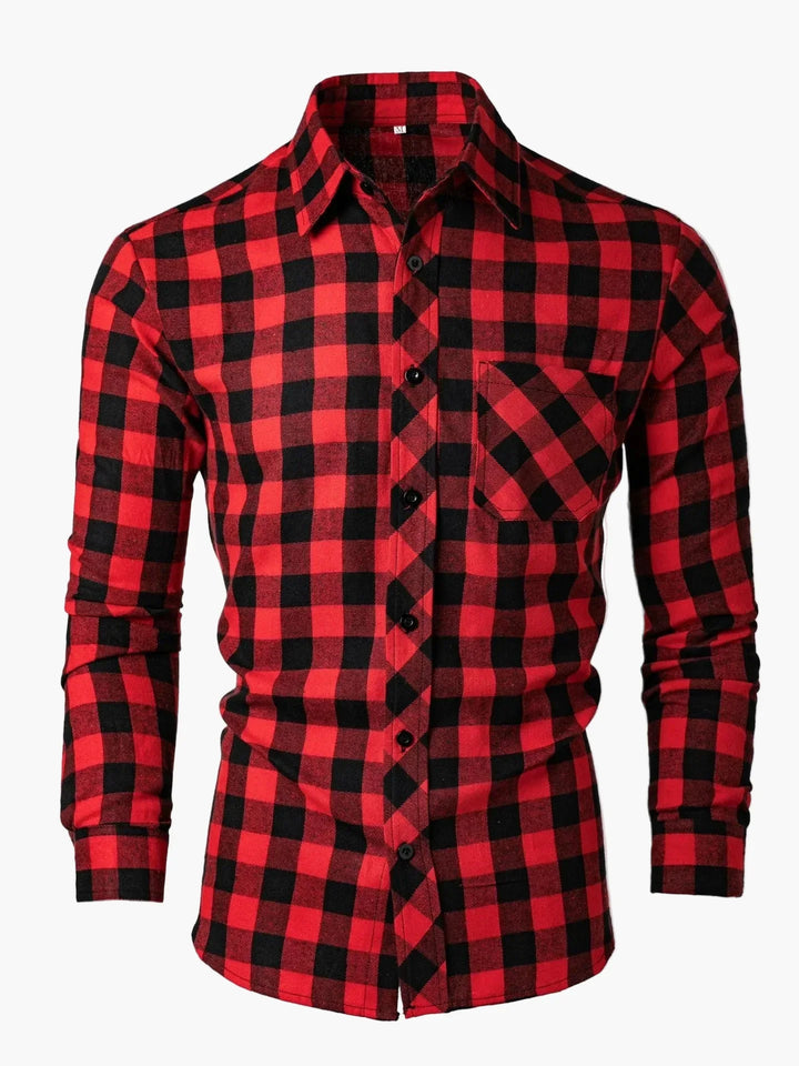 Modisches Herren Outdoor-Flanellhemd, kariert, Slim Fit, perfekt für Freizeit und Alltagslook.