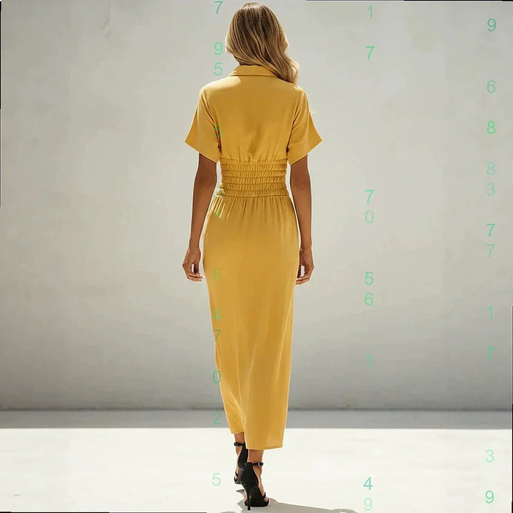 Bequemes Damen Maxikleid als Hemdblusenkleid mit Seitenschlitz. Ideales Sommerkleid für einen lässigen Chic.