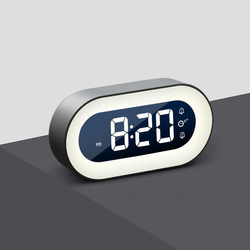 Kompakter Digitalwecker mit LED-Anzeige, Nachtlicht und Entspannungsgeräuschen, ideal als Geschenkidee.