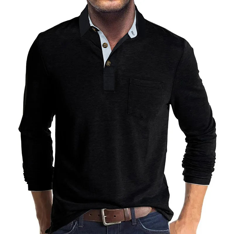 Herren Slim Fit Langarmshirt mit Knopfleiste, ideal für Freizeit & Büro, atmungsaktiv & elegant.