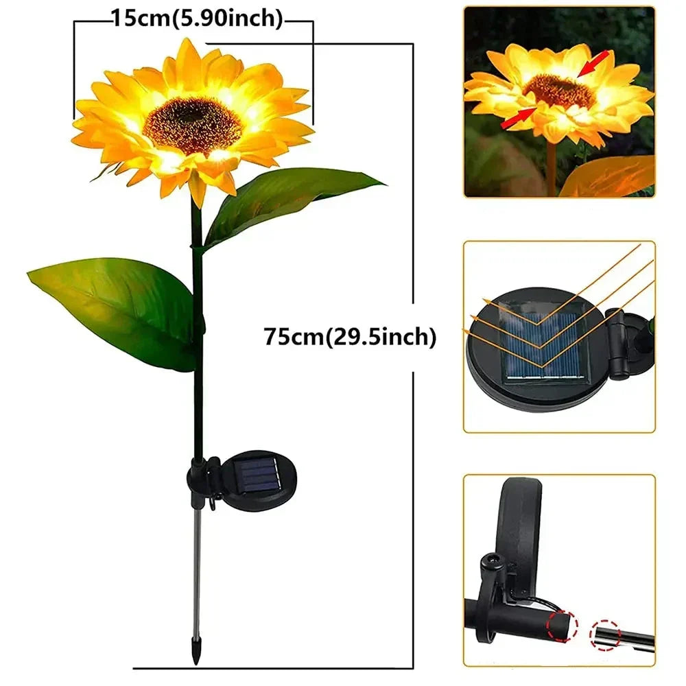 LED-Solarlampe in Sonnenblumenform, wasserdicht. Perfekte Garten- und Terrassenbeleuchtung.