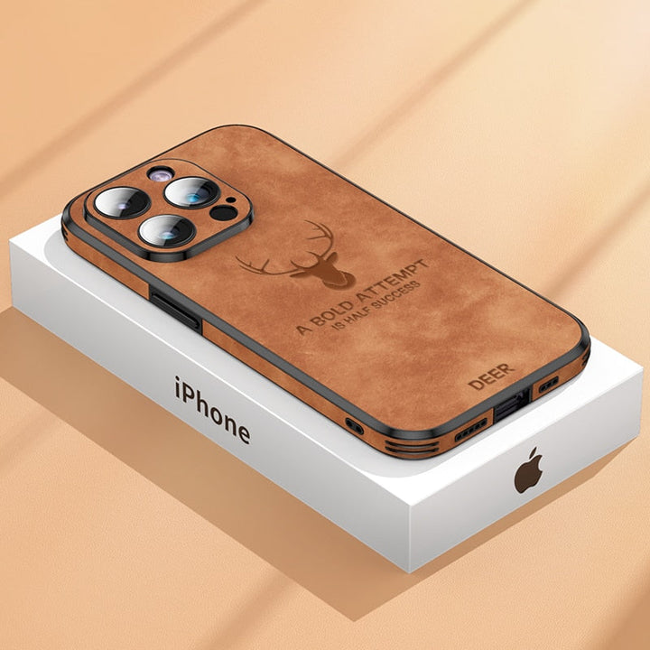 iPhone Wildleder Hülle mit effektivem Kameraschutz, stoßfest und langlebig, für täglichen Gebrauch.