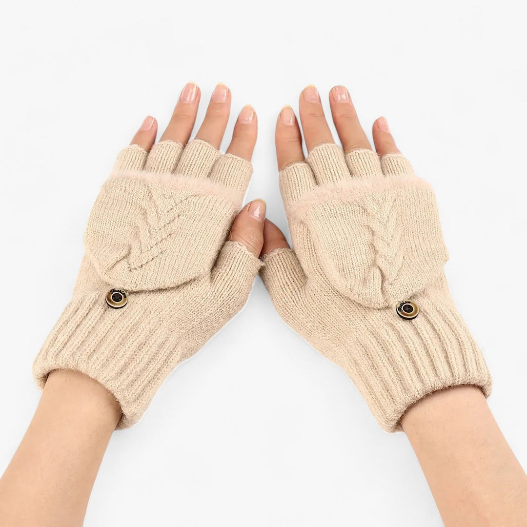 Gestrickte, dicke Damenhandschuhe in Dunkelrosa, weich & warm, faltbar für Komfort im Winter.